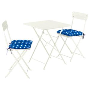 Стол и 2 складных стула SUNDSÖ IKEA, 65x65 см, цвет outdoor off-white/off-white klösan dark blue
