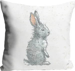 Декоративная подушка Queence "Коринна", с кроликом в снегу, чехол без наполнения, 1 шт 40х40 см, серый