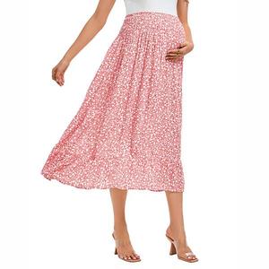 Женская беременная юбка с цветочным принтом, высокой талией, шнуровкой и струящимися складками Seoria, Pink Floral