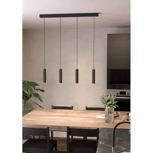 Подвесной светильник ALMUDAINA Pendellampe, сталь, IP20, лампа для обеденного стола, подвесная лампа LED-модуль 1 шт. Теплый белый свет Подвесной светильник, L84 x B6 x H110, черный, 4x5,4W в комплекте. Eglo, черный