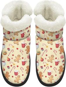 Женские комфортные зимние ботинки для ходьбы средней длины с антискользящей подошвой и подкладкой из искусственного меха, размер США 4,5-12 Chririnla, Cute Gingerbread Man