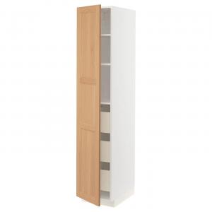 Высокий шкаф с ящиками METOD/MAXIMERA IKEA, 40x60x200 см, цвет white/vedhamn oak