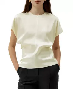 Шелковый топ с короткими рукавами «летучая мышь», облегающего силуэта. Lilysilk, белый