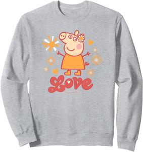 Толстовка с надписью «Peppa Pig Love Retro Font Joyful Daisy Queen», серая