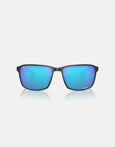 Солнцезащитные очки Ray-Ban Rb3721ch Chromance Square с поляризованными линзами синего цвета, черного цвета на серебристом фоне