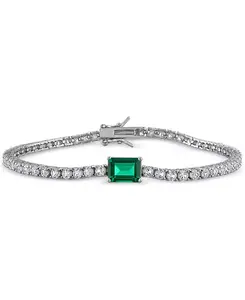 Гибкий браслет из стерлингового серебра с выращенными в лаборатории изумрудами (1-1/2 карата, tw) и выращенными в лаборатории белыми сапфирами (5-1/5 карата, tw) Macy'S, emerald