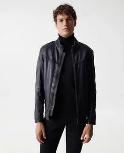 Обычная мужская кожаная куртка на молнии Salsa Jeans, синий