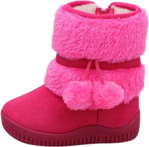 Сапожки для детей Зимние теплые сапоги для девочек Плюшевые ботиночки с подкладкой из меха Теплые удобные уличные ботинки с нескользящей подошвой и помпонами Generic, Hot Pink