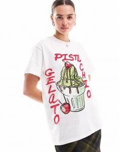 Футболка ASOS DESIGN свободного кроя с принтом фисташкового мороженого белого цвета