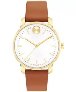 Женские часы Bold Access Swiss Quartz с кожаным ремешком цвета коньяк, 34mm Movado