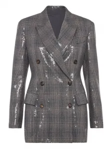 Клетчатый пиджак с пайетками Brunello Cucinelli, серый