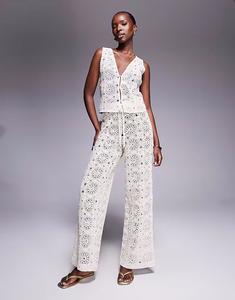 Эксклюзивные пляжные брюки Frolic с узором «плиточный крючком» кремового цвета The Frolic