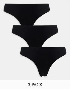 Pieces Набор из 3 бесшовных стрингов черного цвета