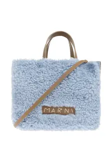 Сумка-шоппер с отделкой из овчины Marni, синий