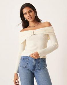Джемпер ASOS DESIGN Supersoft с открытыми плечами и отделкой из рубчика - БЕЛЫЙ