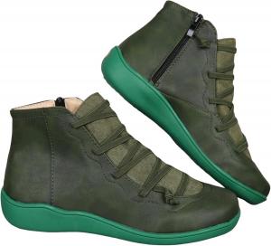 Женские винтажные повседневные короткие ботильоны, ботильоны для женщин без каблука 2025 с поддержкой свода стопы, с шнуровкой и боковой молнией, ретро кожаные зимние обувь, удобные мягкие туфли на плоской подошве для осени Generic, Green-C