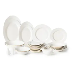 Набор столовой посуды из белого фарфора на 6 персон из 29 предметов: тарелки, миски, блюда, соусник, солонка и перечница Festa Italia