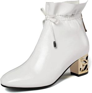 Женские ботильоны VOKLIN с квадратным носком и бантом, праздничные, на молнии, из лакированной кожи, с массивным средним каблуком, White-Velvet Lined