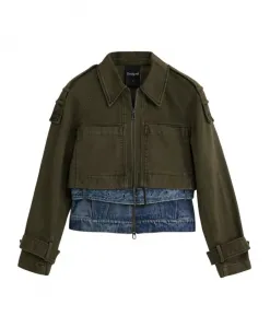 Короткая джинсовая куртка в стиле милитари Desigual, зеленый