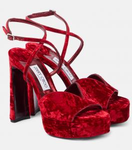 Бархатные босоножки Karli 125 на платформе Jimmy Choo, Ruby Red