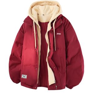 Пуховик Unisex Thickened Jeep, burgundy "cold-resistant thermal, quality upgraded"