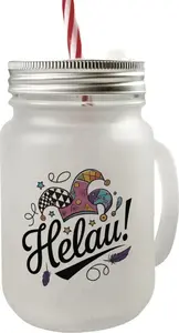 Стакан для питья "Carnival Mason Jar" с ручкой, крышкой и шляпой дурака Helau speecheese
