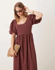 Платье миди Nobody's Child Mimi с рукавами-фонариками коричневого цвета