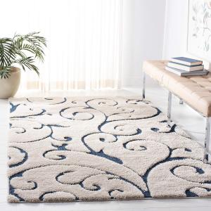 Ковер SAFAVIEH, 122 x 183 см, Florida Shag Collection, Cream & Blue, Scroll Design, Non-Shedding & Easy Care, идеально подходит для помещений с высокой проходимостью: прихожая, гостиная, спальня (SG455-1165)