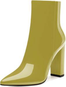 Женские ботильоны MODENCOCO, заостренный носок, высокий массивный каблук, боковая молния, средний каблук, лакированные сапоги, короткие ботильоны, осень, повседневные, 10,2 см, элегантная обувь, Olive Green