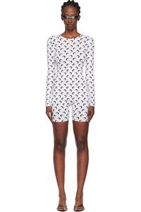 Marine Serre Белый комбинезон из переработанной ткани с рисунком луны, короткий комбинезон