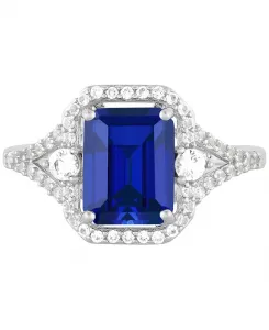 Кольцо с выращенным в лаборатории сапфиром (3 карата tw) и белым сапфиром (3/8 карата tw) из стерлингового серебра Macy'S, sapphire