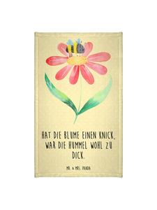 Mr. & Mrs. Panda Хлопковое полотенце с цветком шмеля и надписью пастельно-желтого цвета