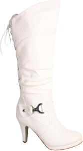 TOP Moda Женские Сапоги до Колена с Круглым Носком и Шнуровкой на Высоком Каблуке, Модель Page-65, White Pu