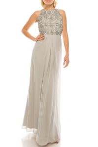 Серебряное вечернее платье без рукавов с пайетками Aidan Mattox