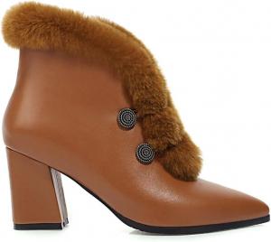 Женские ботильоны LEHOOR с вырезом V спереди, на щиколотку, с меховой подкладкой, массивным каблуком, заостренным носком, плюшевый стиль Челси, короткие ботинки для женщин, размеры 4-14 M US, Brown