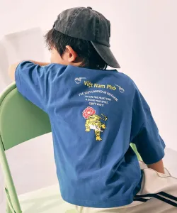 Футболка с коротким рукавом и крупным силуэтным принтом Devil Lab Asia Shokudo из 100% хлопка Devirock, цвет 011-Vietnam-Classic Blue