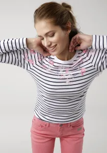 Рубашка KangaROOS с длинными рукавами, в полоску и нежным цветочным принтом, цвет Weiß-Bunt