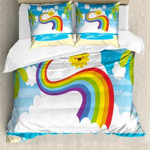 Комплект постельного белья ABAKUHAUS Rainbow для односпальных кроватей, с изображением мультфильма Праздничное солнце, с защитой от клещей, подходит для аллергиков, с наволочкой, 200 см x 200 см - 80 x 80 см, разноцветный