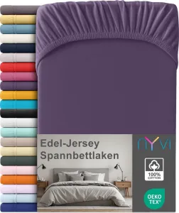 Простыня на резинке из премиального трикотажа для матрасов глубиной до 25 см - 100% суперчесаный хлопок, 140 г/м², на резинке по всему периметру, цвет: фиолетовый, размер: 180-200 х 200 см NYVI