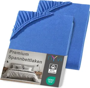 Простыня на резинке NYVI DreamScience Premium 180-200 x 220 см, королевского синего цвета, 2 шт. в упаковке для кроватей с пружинным блоком шириной до 32 см - простыня на резинке Comfort, 190 г/м², без усадки, без складок, с резинкой
