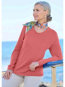 Короткий размер: элегантный свитер тонкой вязки с V-образным вырезом, цвет коралловый. GOLDNER