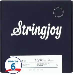 Струны для бас-гитары Stringjoy Signatures, никелированные, длинная шкала, 4-струнные (упаковка 6 шт.) - средний калибр (.050 -.105)