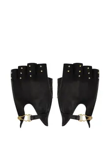 Варежки из кожи с заклепками Maison Close, черный