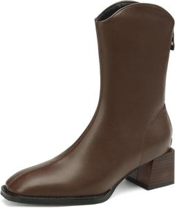 Женские зимние ботильоны на низком каблуке с квадратным носком и задней молнией из искусственной кожи Muliumixue, Khaki