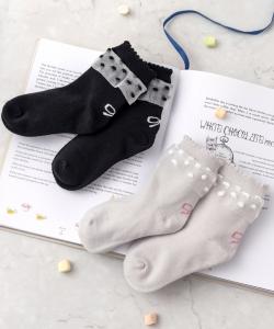 Детские носки для девочек (комплект из 2 пар) (с лентами/оборочками) Panpantutu, цвет Tulle Ruffle/Black & Gray