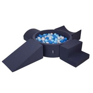 Детская игровая площадка из пенопласта Ppzp-Ok30D-115 с шариками Темно-синий: Babyblue-Blue-Pearl Pool 200/L Клин/L Рампа/L Полуролик/Ступень KiddyMoon