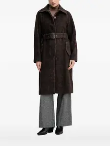 Однобортное пальто с поясом и воротником Sisley, коричневый