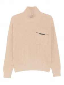 Вязаный свитер с высоким воротником Brunello Cucinelli, бежевый