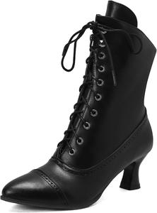 Женские ботинки Betastella в винтажном стиле эпохи Возрождения, на маленьком каблуке, с шнуровкой, викторианские ботинки с заостренным носком, массивным каблуком, ботильоны на щиколотку с декоративной перфорацией, ведьминские ботильоны, Black