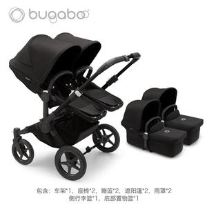 Bugaboo Двойная коляска Donkey5 Twin Stroller с высоким обзором, сиденья с откидной спинкой для двоих детей, рама Donkey5 Black Frame, капюшон Midnight Black, сиденья Black
